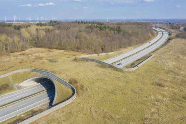 Wildbruecke ueber eine Autobahn in Schleswig-Holstein, Deutschland